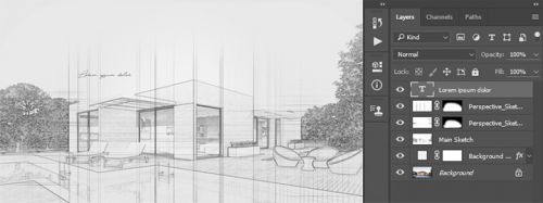 آموزش ایجاد افکت اسکچ معماری در فتوشاپ